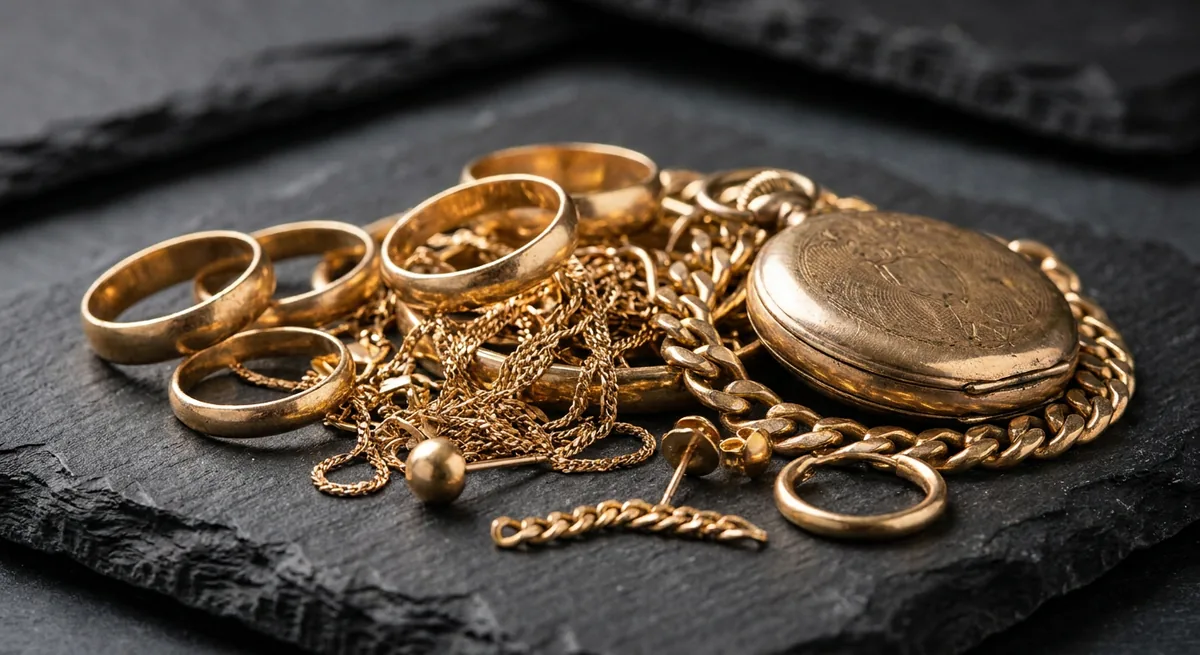 Gold rings, tangled chains, a broken chain and an old pocket watch — we buy gold in any condition